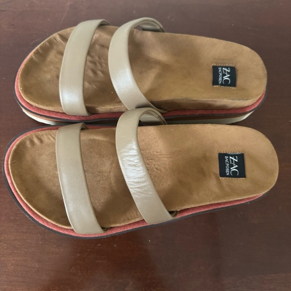 ZAC ZAC Posen Shannon coffee leather slide slip-on straps platform sandal 8M - Picture 3 of 7